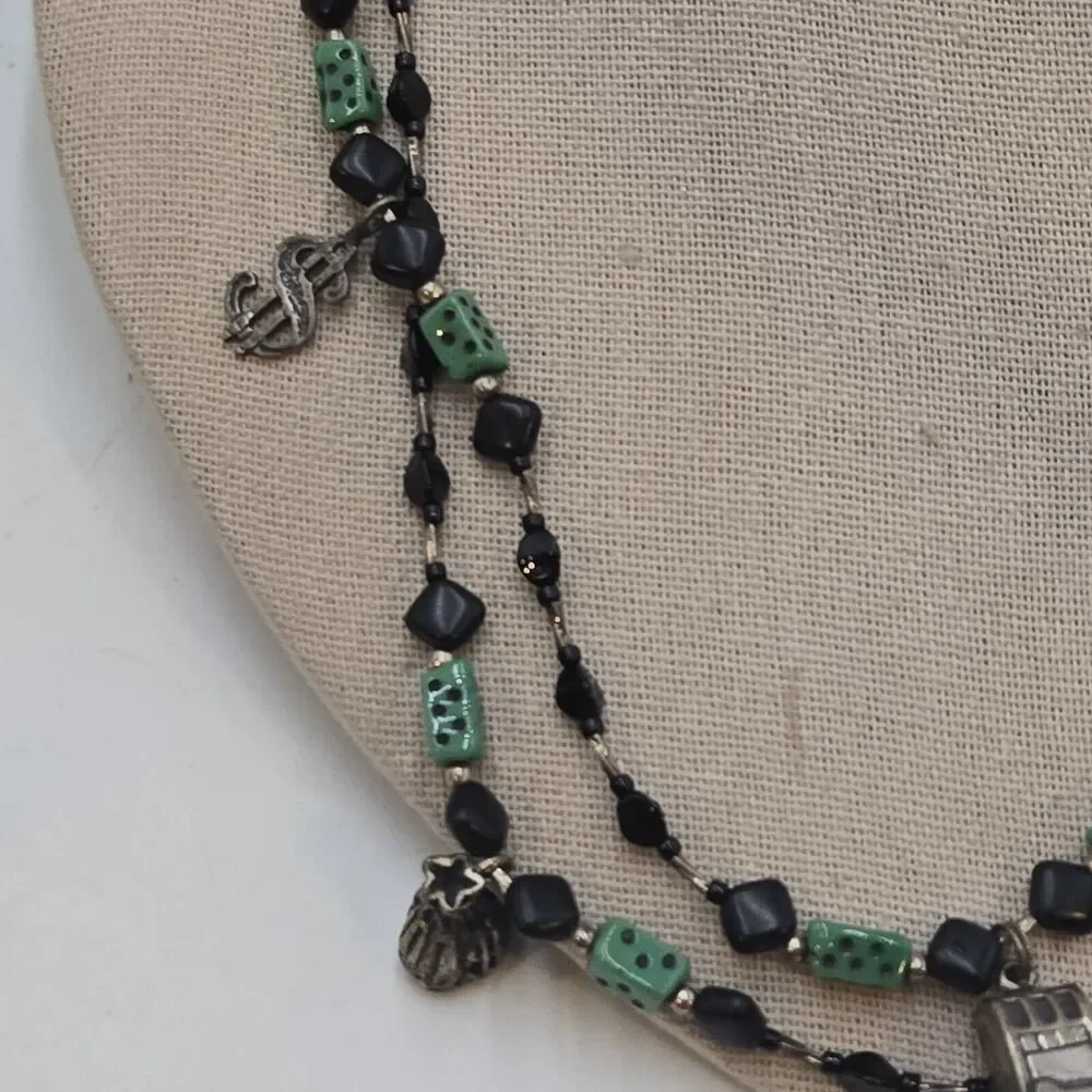 Vintage Lucky Money Sterling Bead Bohemian Pressed Glass Dice Trade Beads Strand